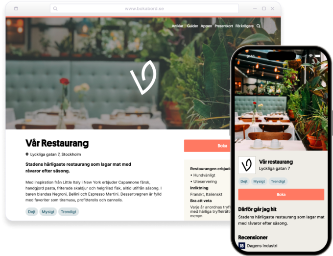 Din restaurangsida på BokaBord